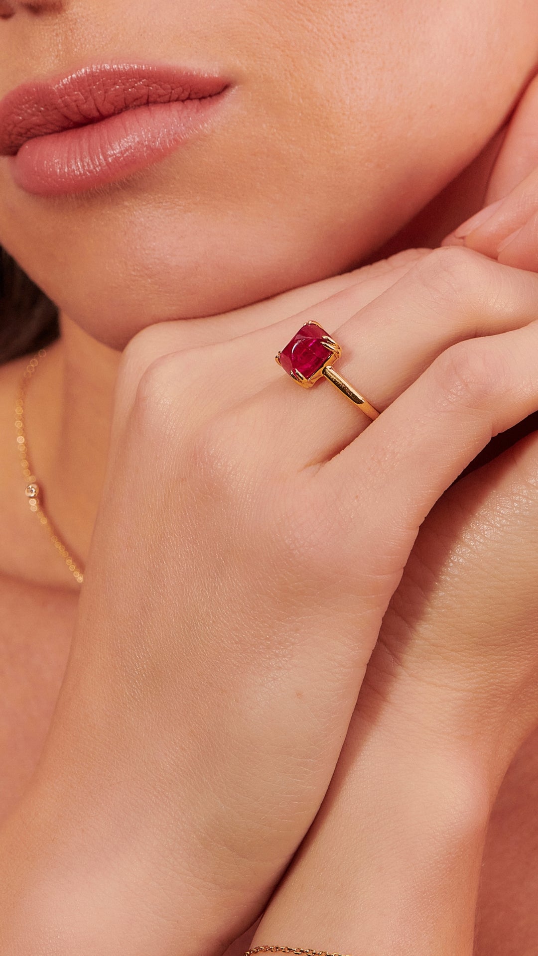 Lab-grown ruby ring on gold vermeil band from the sugardrop collection