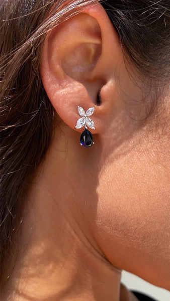 White Gold high quality Finish Pear Cut Sapphire And Created Diamond Droplet Earrings Gift