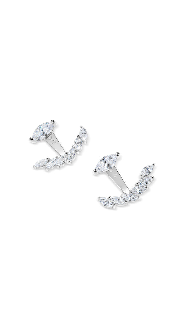 Marquise stud gemstone ear jackets for women in sterling silver.