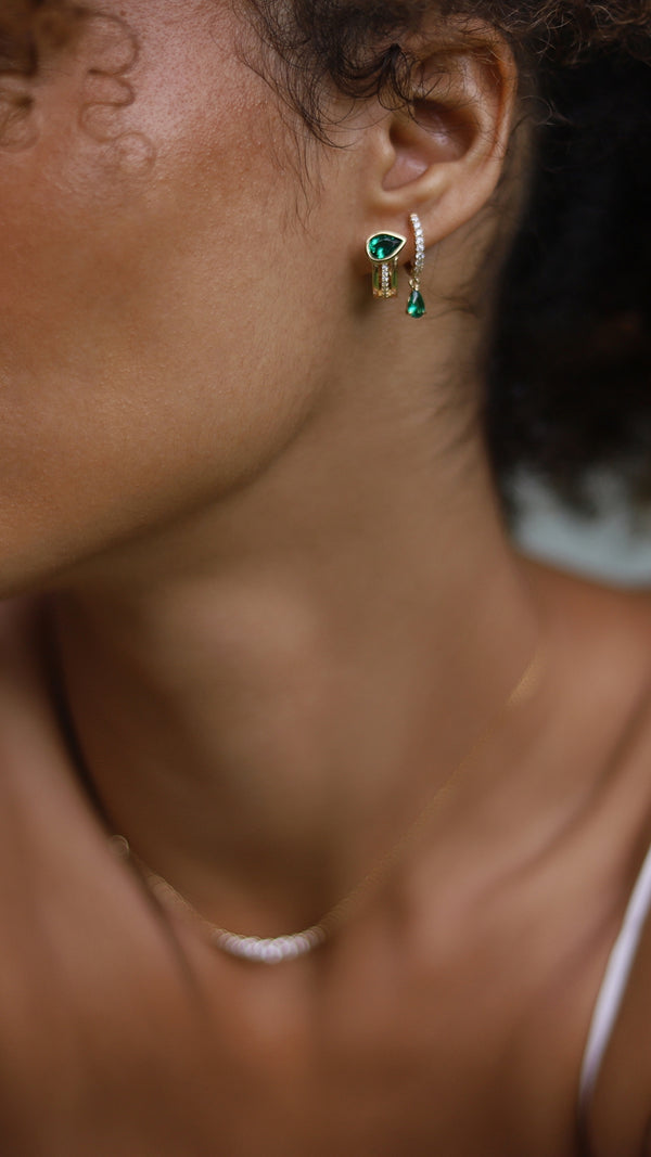 Leni Emerald Green Hoop Earrings Gold Vermeil