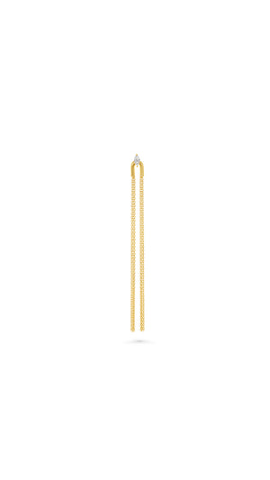 Delicate long chain gold earrings finished with a single sparkling Marquise stone.