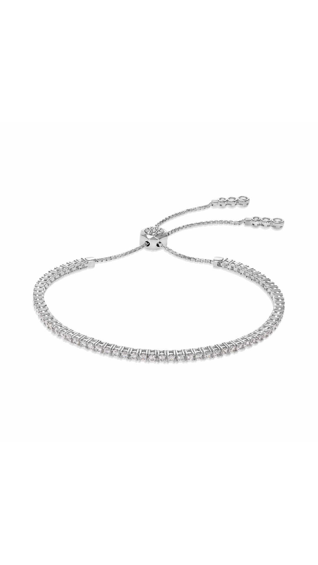 Slider sterling silver tennis bracelet for women.