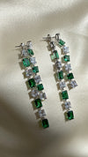 Nona Emerald Green Drop Earrings White Gold Plated