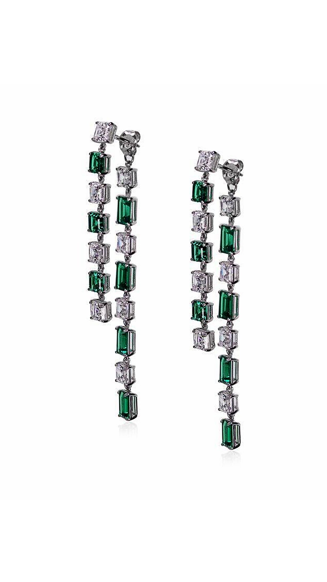 Nona Emerald Green Drop Earrings White Gold Plated