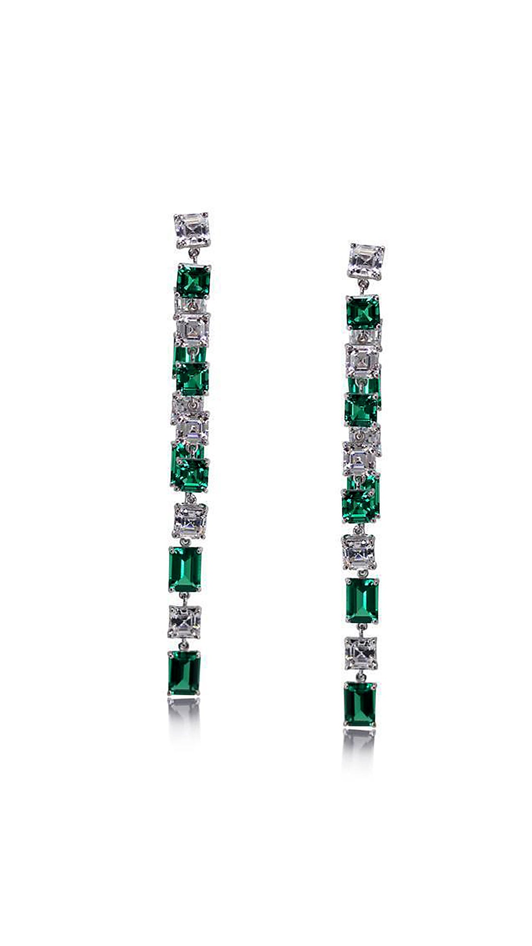 Nona Emerald Green Drop Earrings White Gold Plated