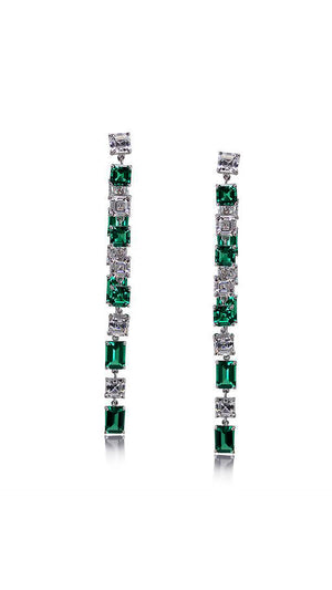 Nona Emerald Green Drop Earrings White Gold Plated