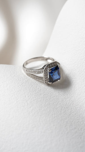 Percy Sapphire Ring White Gold Plated