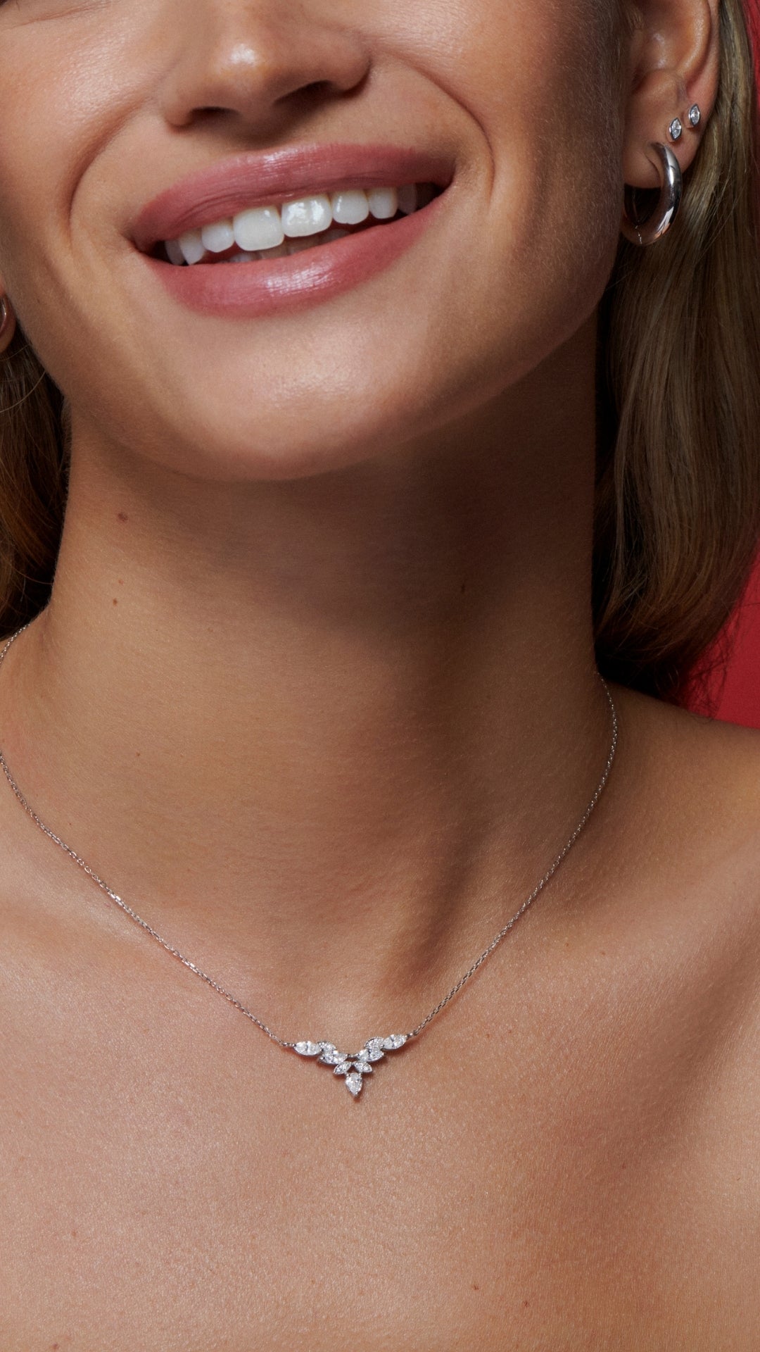 Petal 9k white gold lab-grown diamond necklace for women