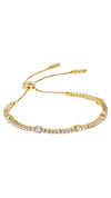 A fresh take on the classic gold tennis bracelet for women. Featuring round brilliant-cut stones trimmed with a slider to create an adjustable bracelet. 