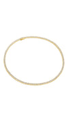 Classic line gold tennis necklace for women. Elegant round brilliant stones set to shine in white gold-plated sterling silver perfectly complement your daily and refined edits. 