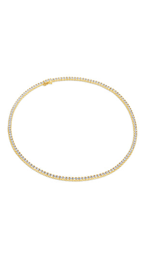 Classic line gold tennis necklace for women. Elegant round brilliant stones set to shine in white gold-plated sterling silver perfectly complement your daily and refined edits. 