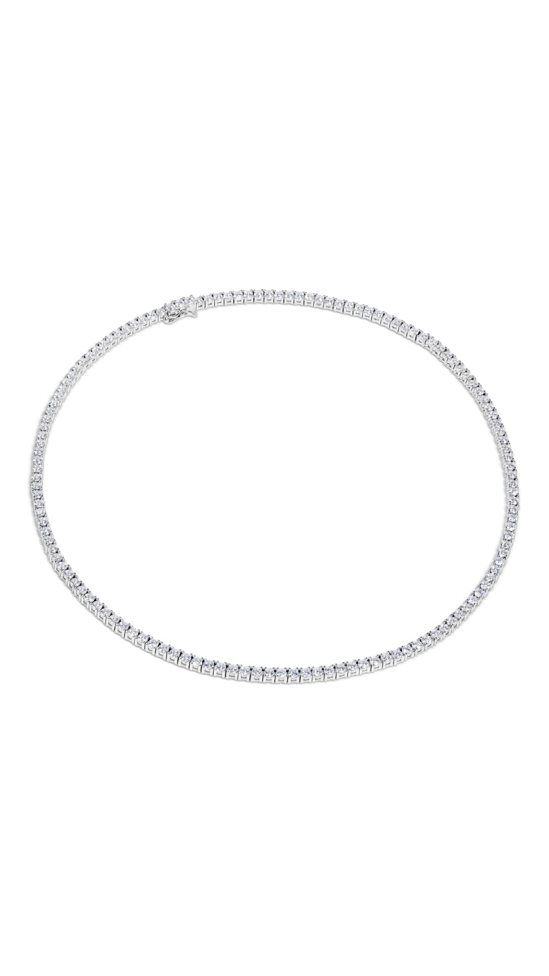 Classic line sterling silver tennis necklace for women. Elegant round brilliant stones set to shine in white gold-plated sterling silver perfectly complement your daily and refined edits. 