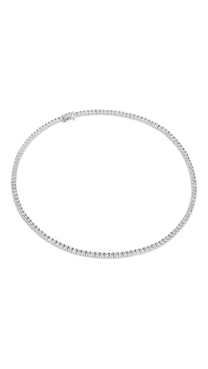 Classic line sterling silver tennis necklace for women. Elegant round brilliant stones set to shine in white gold-plated sterling silver perfectly complement your daily and refined edits. 