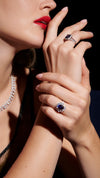 Sapphire oval Carmine ring and Percy sapphire square ring for women.