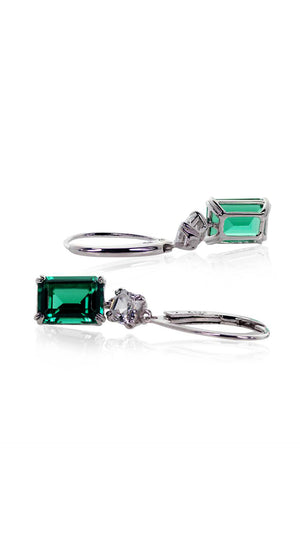 Shannon Green Emerald Euro Back Earrings White Gold Plated