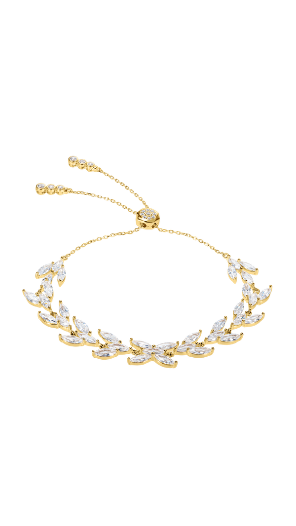 Marquise cut gemstone statement bridal gold bracelet for women.