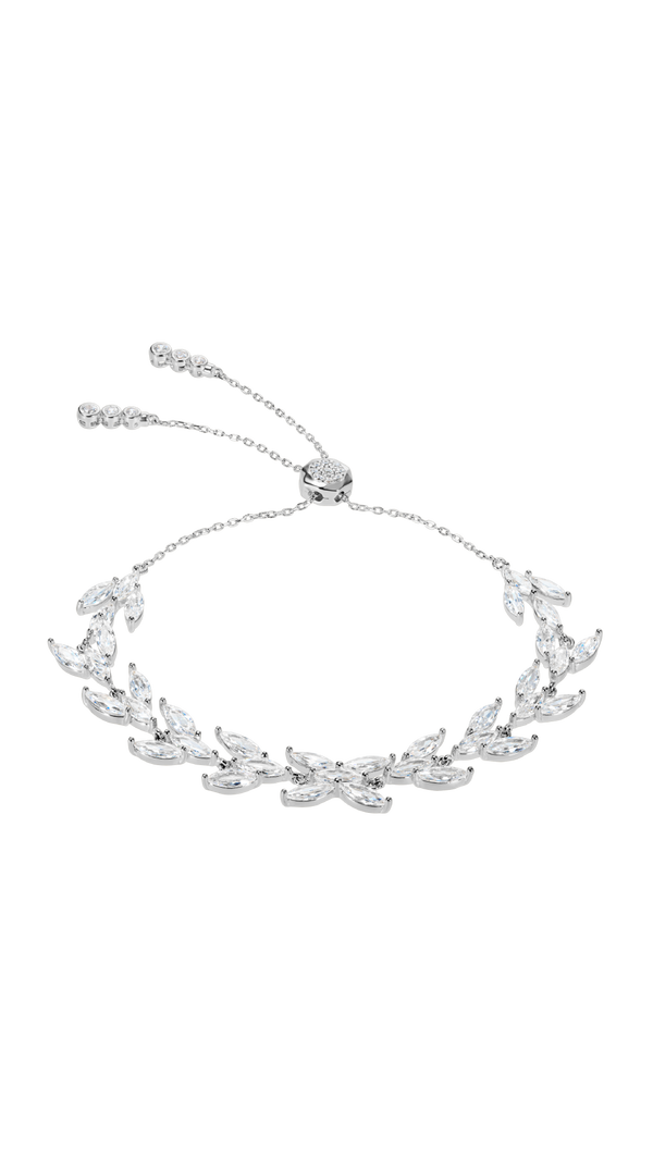 Marquise cut gemstone statement bridal sterling silver bracelet for women.