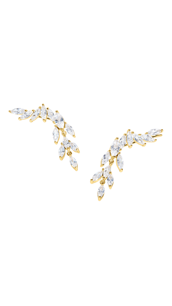 Marquise cut gemstone statement gold earrings for women.