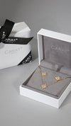 snowflower solid 18k gold vermeil necklace and stud earrings in gift box with ribbon.