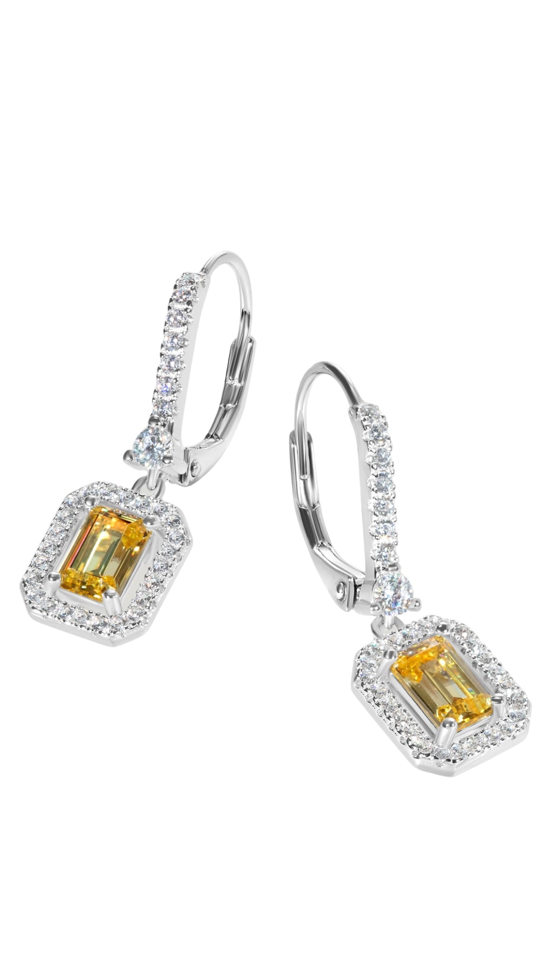 Sterling silver emerald cut yellow gemstone earrings for women