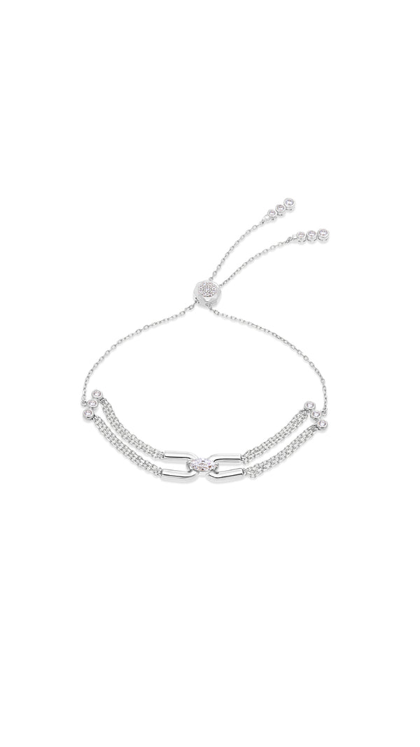 Sterling silver slider chain bracelet for women. Paperclip style bracelet with a marquise-cut centre stone.