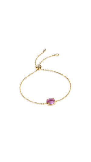 Light pink lab-grown cabochon stone gold vermeil slider bracelet for women.