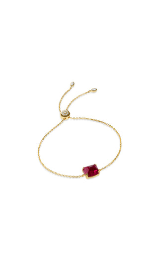 Gold vermeil slider bracelet for women with lab-grown ruby stone.