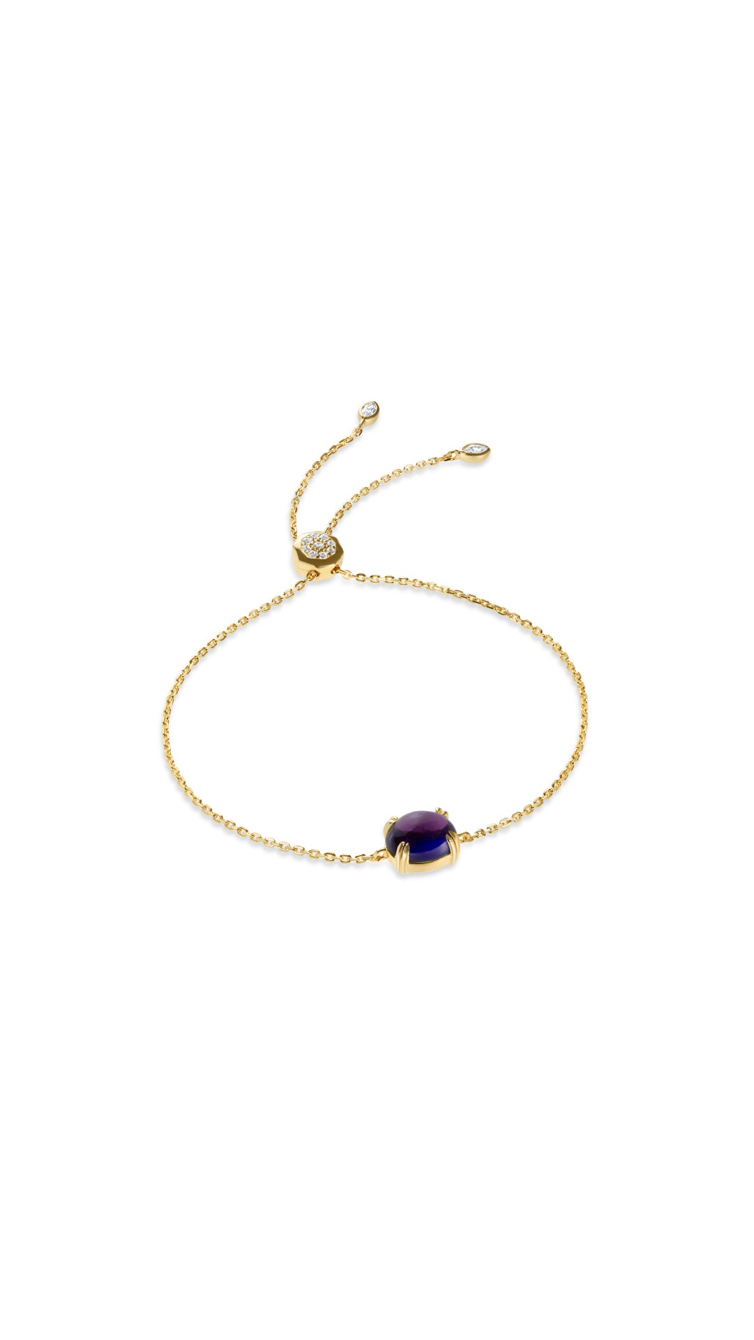 Lab-grown tanzanite cabochon stone gold vermeil slider bracelet for women.