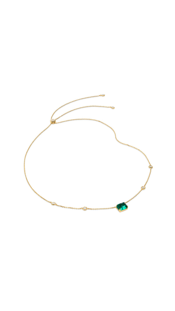 Lab grown gemstone from recycled emeralds. Emerald gold necklace for women.