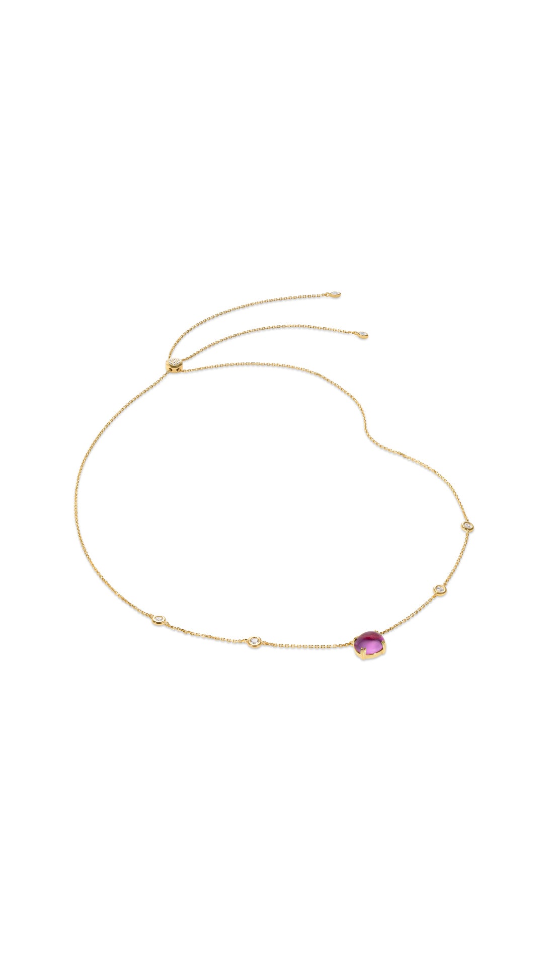 Gold vermeil station necklace with light pink lab-grown cabochon stone from the Sugardrop collection.