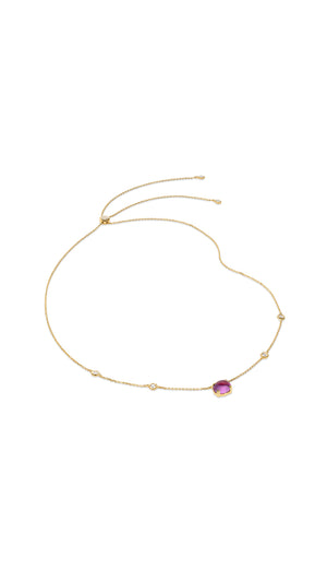 Gold vermeil station necklace with light pink lab-grown cabochon stone from the Sugardrop collection.