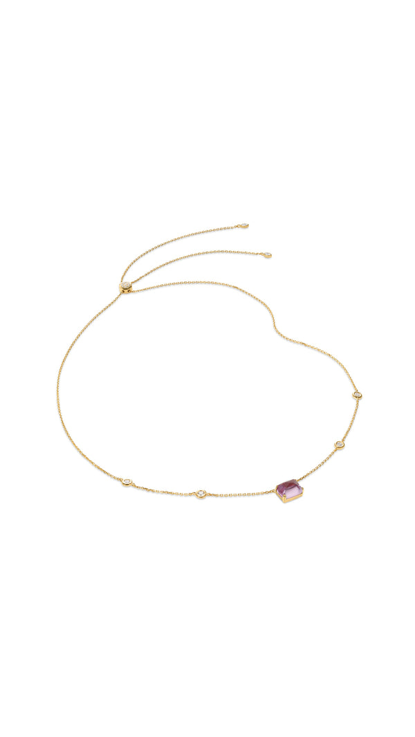 Gold vermeil on sterling silver station necklace featuring recycled paparadascha sugarloaf stone.