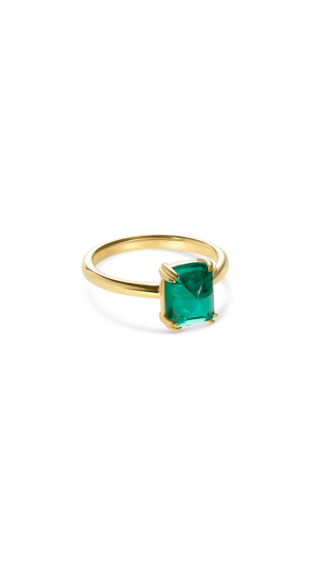 Lab-grown emerald sugarloaf stone with gold vermeil on sterling silver ring for women from the sugardrop collection