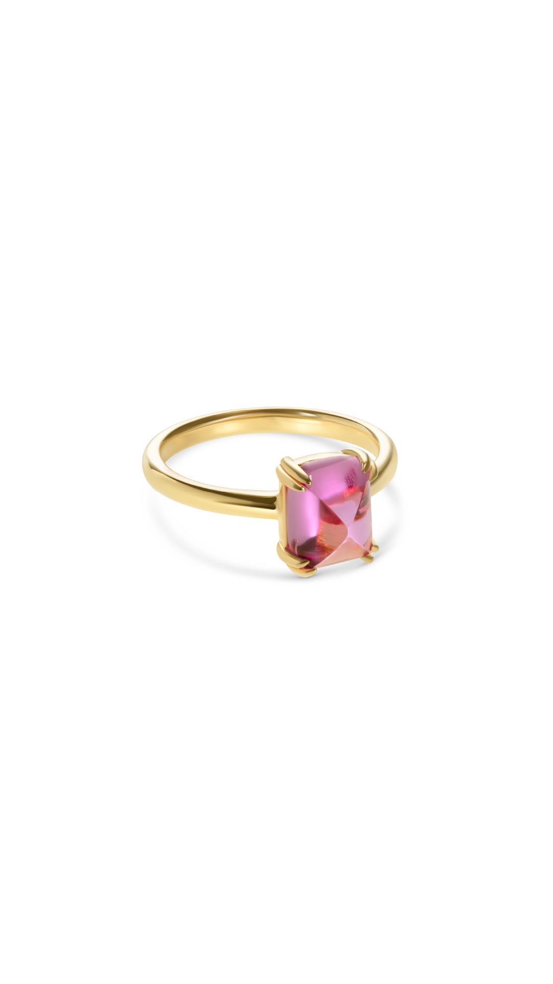 18k gold vermeil solitaire ring with lab-grown light pink gemstone. 