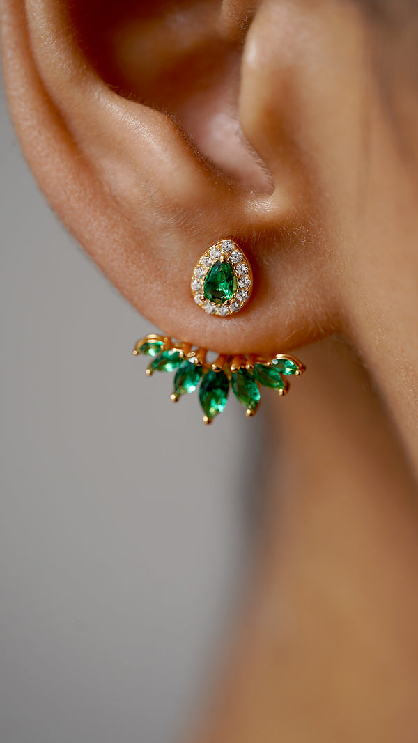 Suriya Emerald Green Ear Jacket Earrings Gold Vermeil