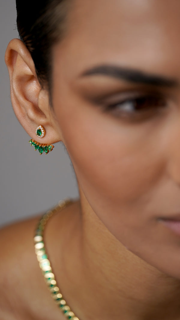 Suriya Emerald Green Ear Jacket Earrings Gold Vermeil