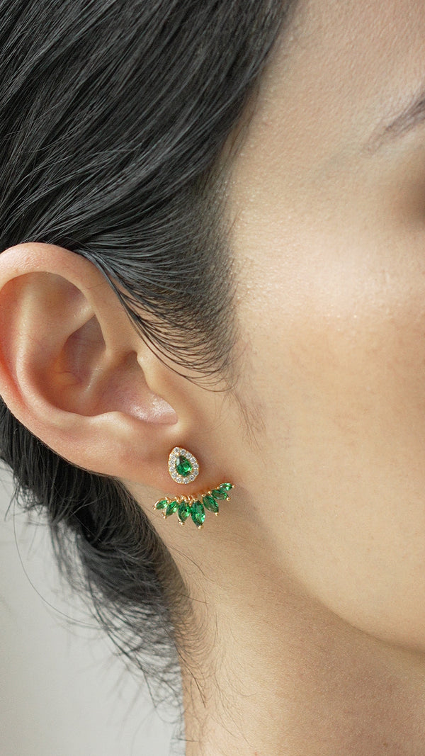 Suriya Emerald Green Ear Jacket Earrings Gold Vermeil