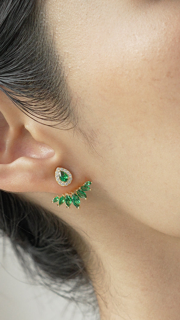 Suriya Emerald Green Ear Jacket Earrings Gold Vermeil