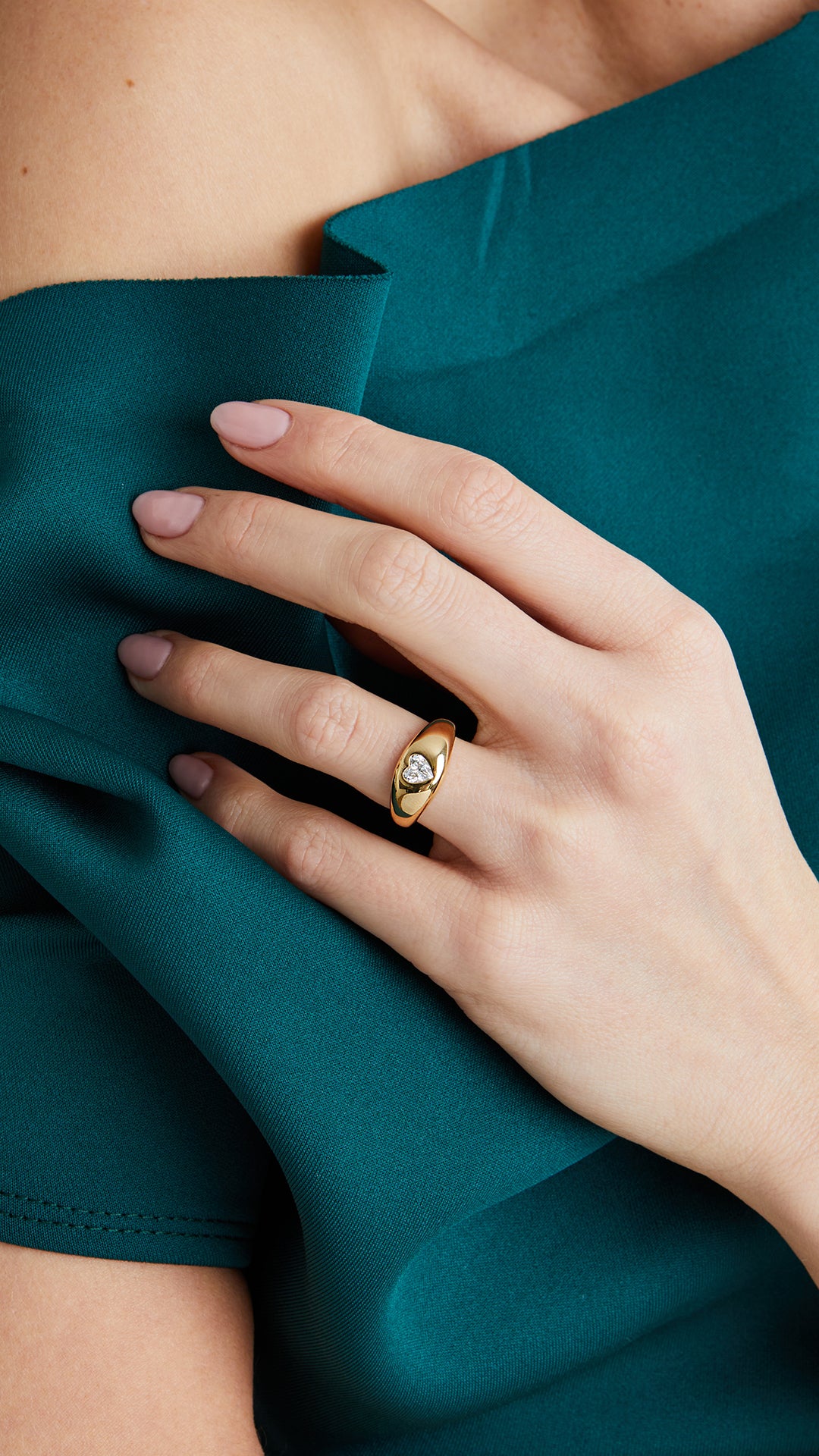 sophisticated gold signet ring showcasing a heart-shaped gemstone set in 18K gold vermeil for a refined look.
