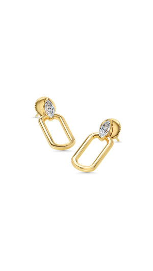 Tori paper clip style gold earrings for women, featuring a marquise cut gemstone.