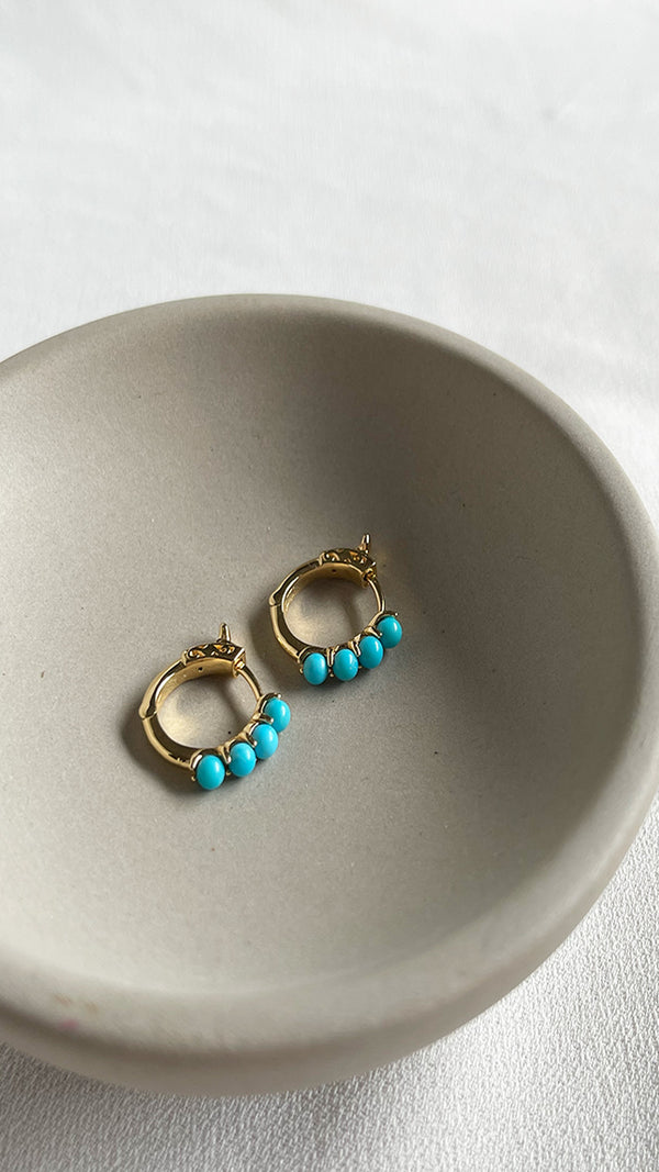 Cady Pearl Turquoise Huggie Earrings Gold Vermeil