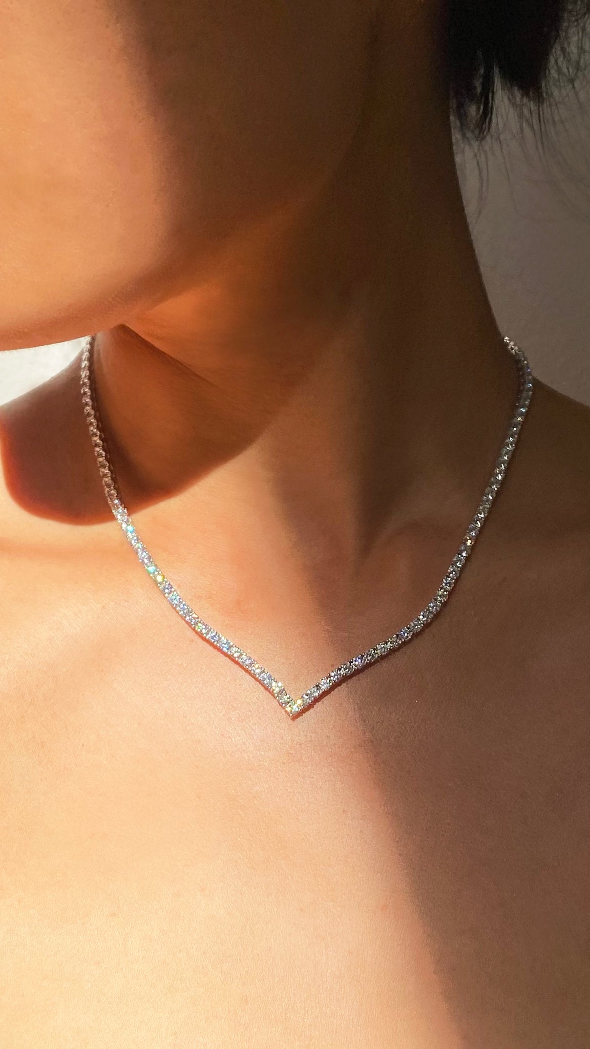 Vee Line Necklace White Gold Plated