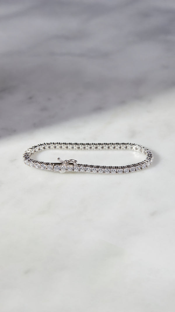 Classic and affordable sterling silver tennis bracelet, available in three wrist sizes.