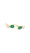 Zeta stud earrings with an emerald stone. Gold vermeil earrings with two tone pear cut stones, great for ear stacking.