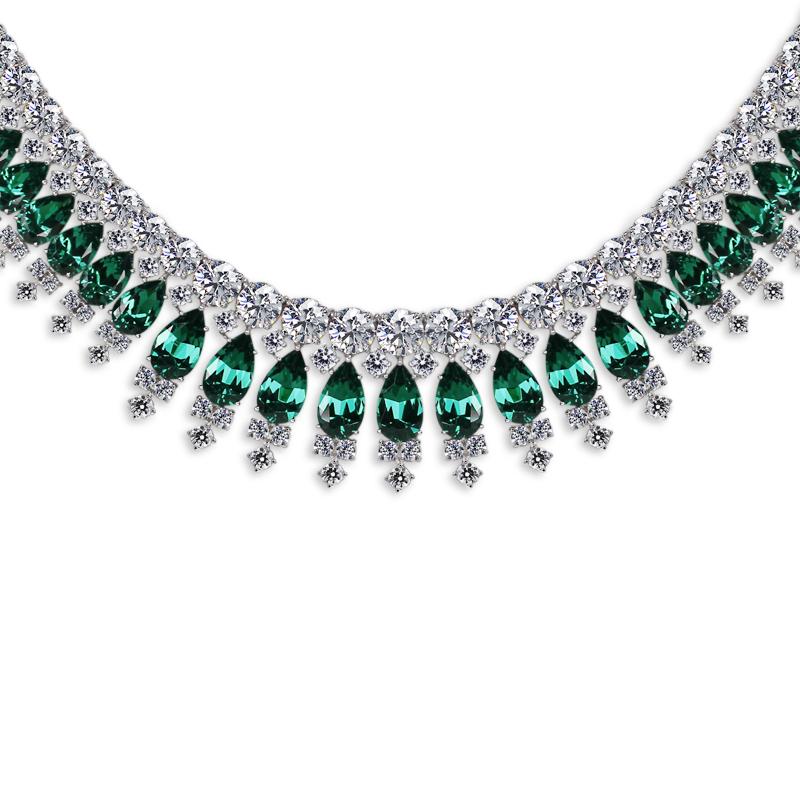 Phillipa Grand Necklace Green White Gold Plated