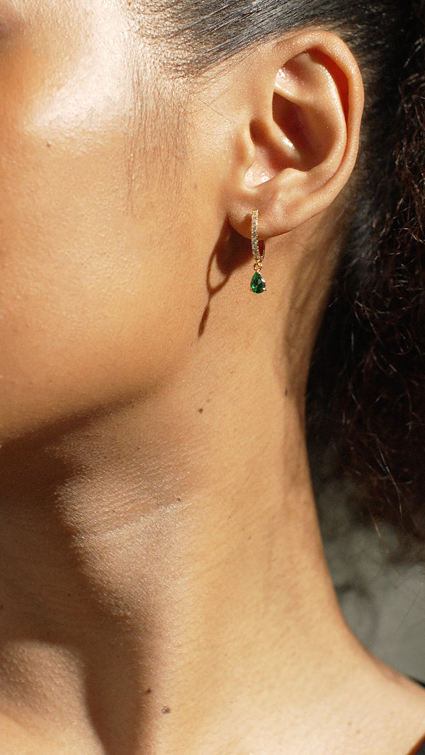 Leni Emerald Green Hoop Earrings Gold Vermeil